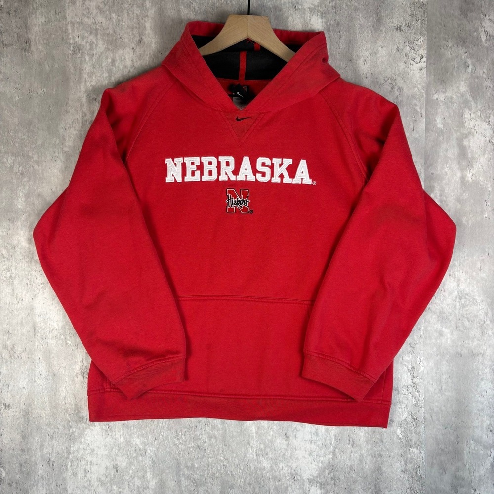 Nike‎ Nebraska Cornhuskers Hoodie Red Mens Small Embroidered Pullover Sweatshirt